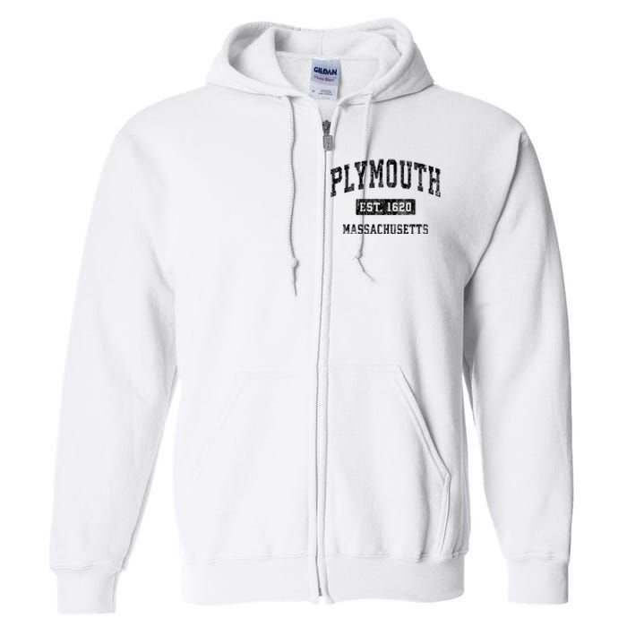 Plymouth Massachusetts Ma Vintage Established Sports Design Full Zip Hoodie