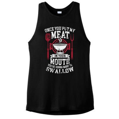 Put My Meat In Your Mouth Funny Sarcastic BBQ Ladies PosiCharge Tri-Blend Wicking Tank