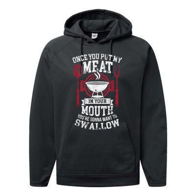 Put My Meat In Your Mouth Funny Sarcastic BBQ Performance Fleece Hoodie