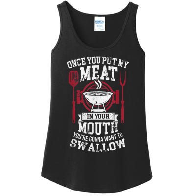 Put My Meat In Your Mouth Funny Sarcastic BBQ Ladies Essential Tank