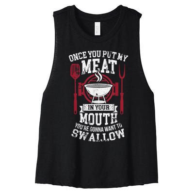 Put My Meat In Your Mouth Funny Sarcastic BBQ Women's Racerback Cropped Tank