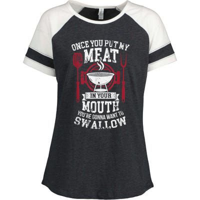 Put My Meat In Your Mouth Funny Sarcastic BBQ Enza Ladies Jersey Colorblock Tee