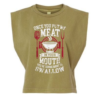 Put My Meat In Your Mouth Funny Sarcastic BBQ Garment-Dyed Women's Muscle Tee