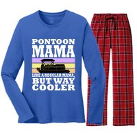 Pontoon Mama Mom Boat Captain Funny Boating Gift Women's Long Sleeve Flannel Pajama Set 