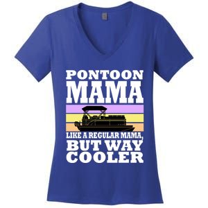 Pontoon Mama Mom Boat Captain Funny Boating Gift Women's V-Neck T-Shirt