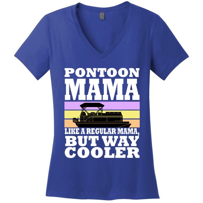 Pontoon Mama Mom Boat Captain Funny Boating Gift Women's V-Neck T-Shirt