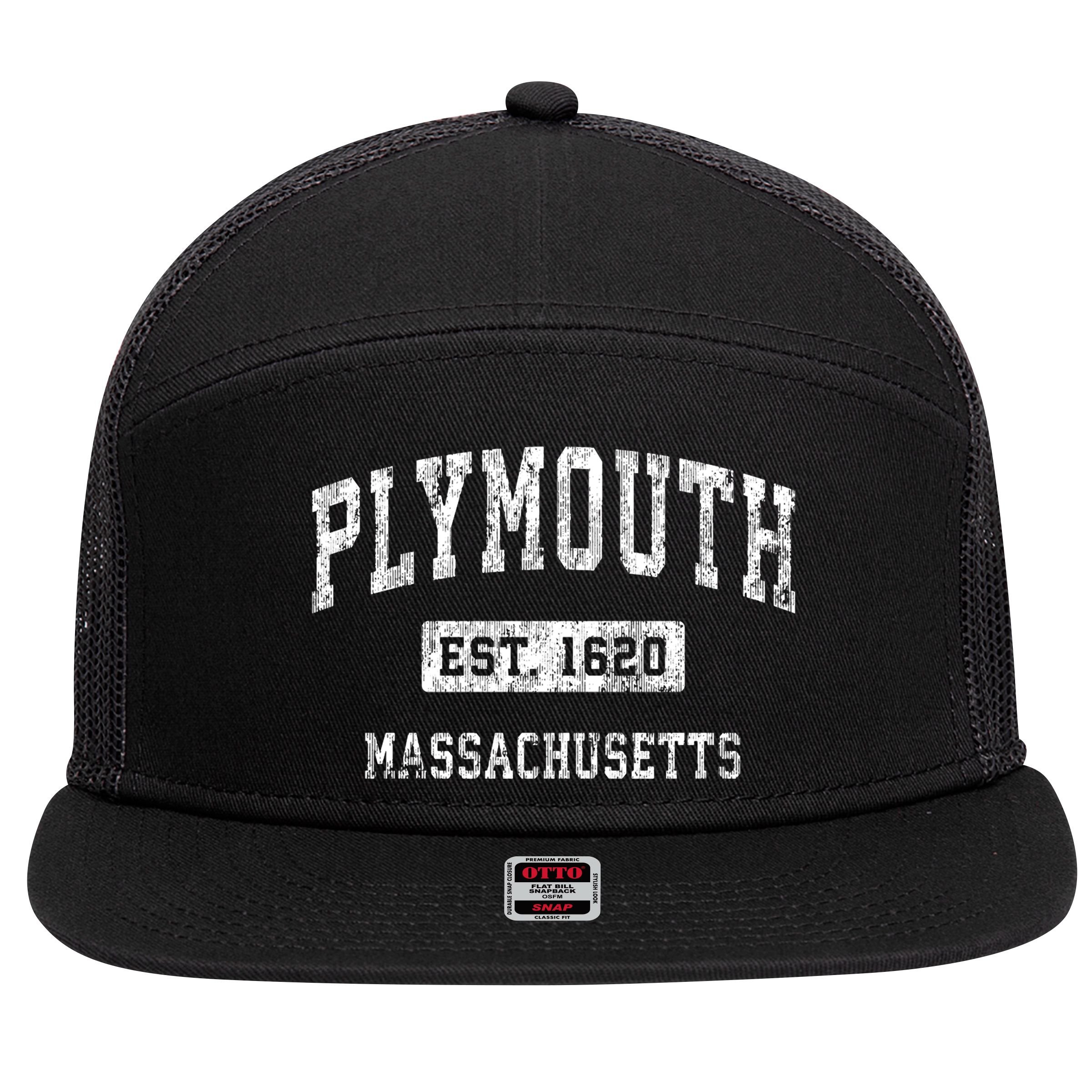 Plymouth Massachusetts Ma Vintage Established Sports 7 Panel Mesh Trucker Snapback Hat