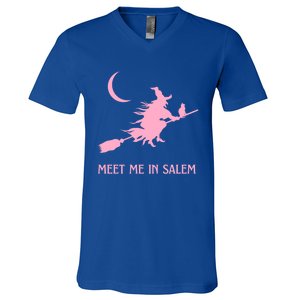 Pink Meet Me In Salem Witchcraft Massachusetts Witch Witchy Gift V-Neck T-Shirt