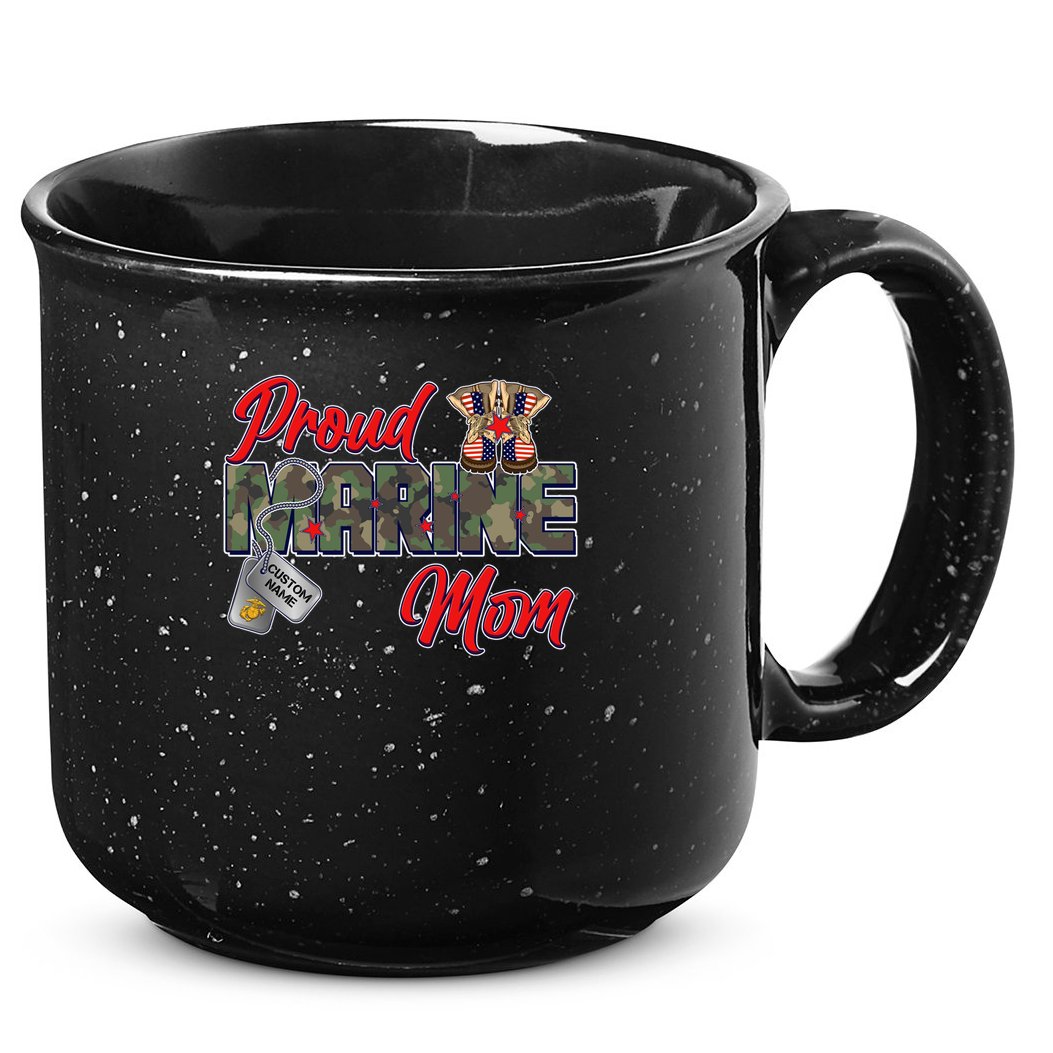 Proud Marine Mom Personalize Dog Tags 15oz Campfire Ceramic Mug