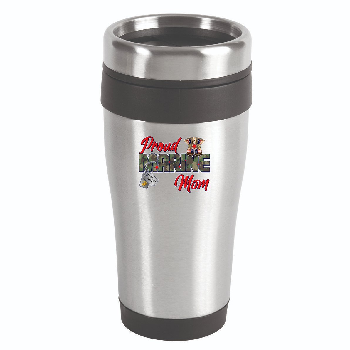 Proud Marine Mom Personalize Dog Tags 16oz Travel Tumbler