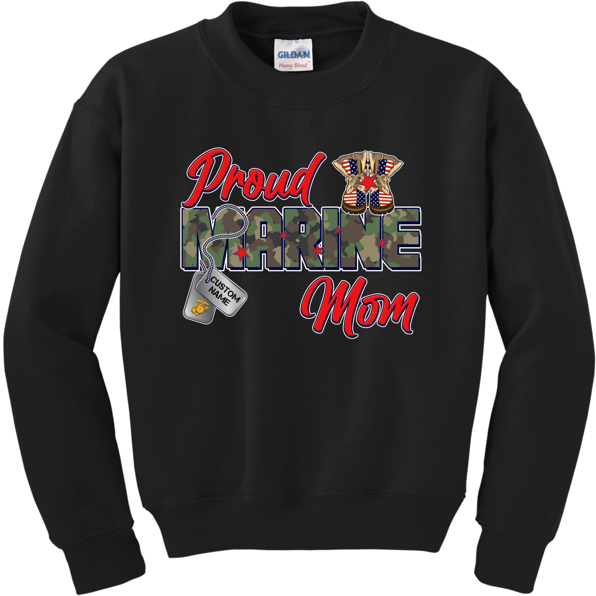 Proud Marine Mom Personalize Dog Tags Kids Sweatshirt