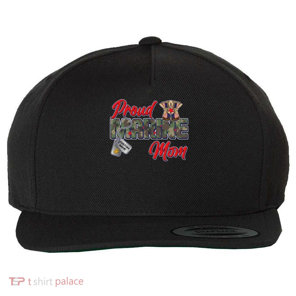 Proud Marine Mom Personalize Dog Tags Wool Snapback Cap