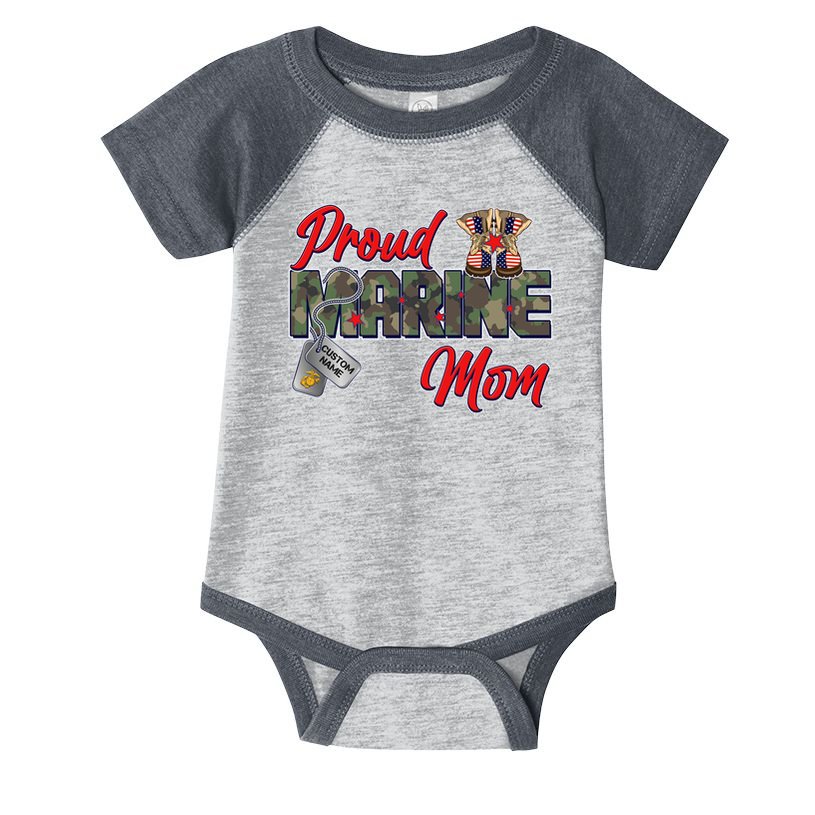 Proud Marine Mom Personalize Dog Tags Infant Baby Jersey Bodysuit
