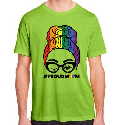 Proud Mom Messy Hair Bun Lgbtq Rainbow Flag Pride Ally Great Gift Adult ChromaSoft Performance T-Shirt