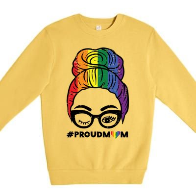 Proud Mom Messy Hair Bun Lgbtq Rainbow Flag Pride Ally Great Gift Premium Crewneck Sweatshirt