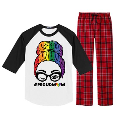 Proud Mom Messy Hair Bun Lgbtq Rainbow Flag Pride Ally Great Gift Raglan Sleeve Pajama Set