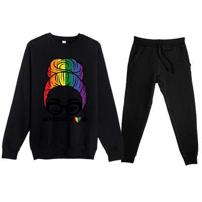 Proud Mom Messy Hair Bun Lgbtq Rainbow Flag Pride Ally Great Gift Premium Crewneck Sweatsuit Set