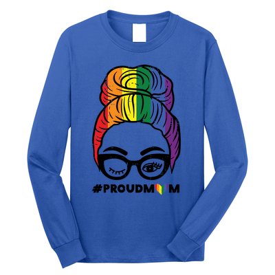 Proud Mom Messy Hair Bun Lgbtq Rainbow Flag Pride Ally Great Gift Long Sleeve Shirt