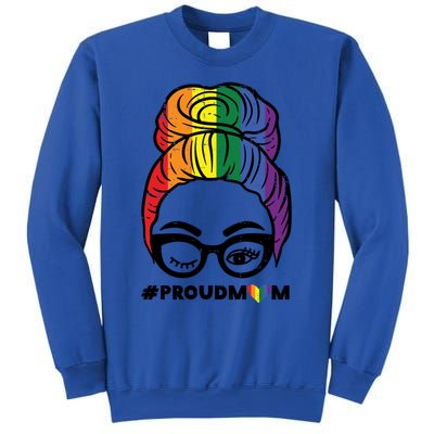 Proud Mom Messy Hair Bun Lgbtq Rainbow Flag Pride Ally Great Gift Sweatshirt