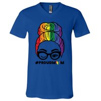 Proud Mom Messy Hair Bun Lgbtq Rainbow Flag Pride Ally Great Gift V-Neck T-Shirt