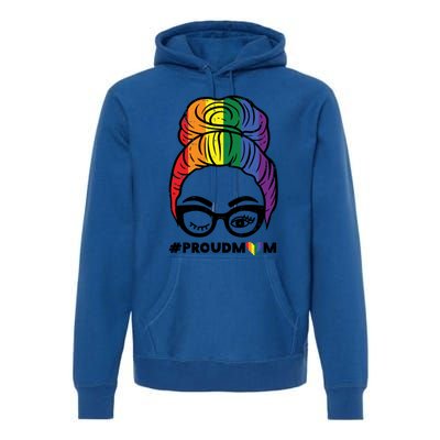 Proud Mom Messy Hair Bun Lgbtq Rainbow Flag Pride Ally Great Gift Premium Hoodie