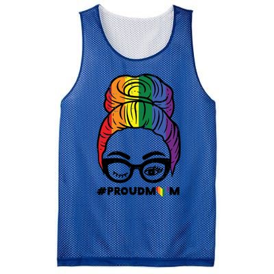 Proud Mom Messy Hair Bun Lgbtq Rainbow Flag Pride Ally Great Gift Mesh Reversible Basketball Jersey Tank