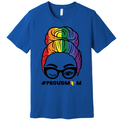 Proud Mom Messy Hair Bun Lgbtq Rainbow Flag Pride Ally Great Gift Premium T-Shirt