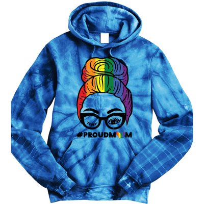 Proud Mom Messy Hair Bun Lgbtq Rainbow Flag Pride Ally Great Gift Tie Dye Hoodie