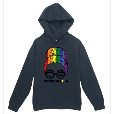 Proud Mom Messy Hair Bun Lgbtq Rainbow Flag Pride Ally Great Gift Urban Pullover Hoodie