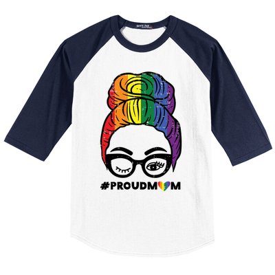 Proud Mom Messy Hair Bun Lgbtq Rainbow Flag Pride Ally Great Gift Baseball Sleeve Shirt