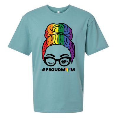 Proud Mom Messy Hair Bun Lgbtq Rainbow Flag Pride Ally Great Gift Sueded Cloud Jersey T-Shirt