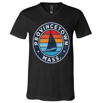 Provincetown Massachusetts Ma Vintage Sailboat Retro 70s V-Neck T-Shirt