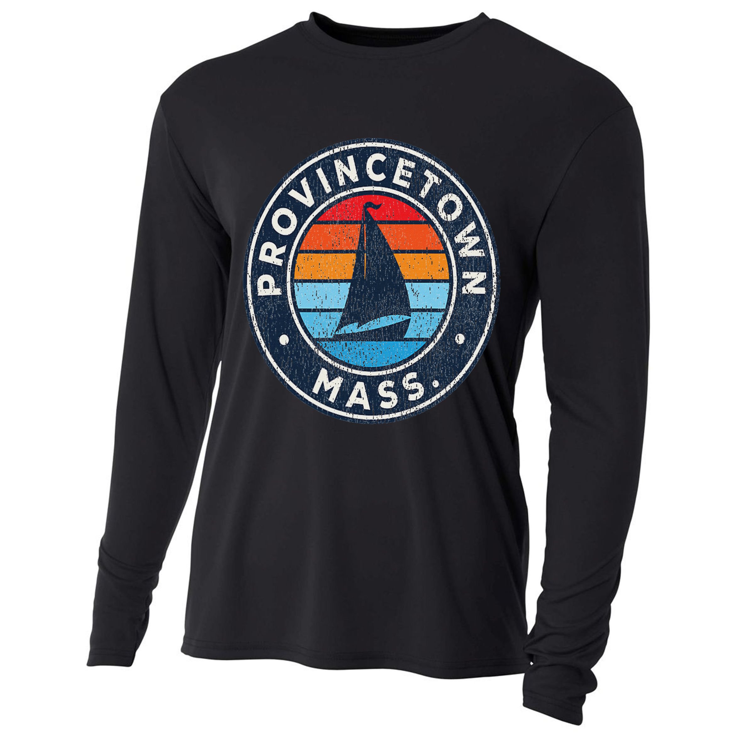 Provincetown Massachusetts Ma Vintage Sailboat Retro 70s Cooling Performance Long Sleeve Crew