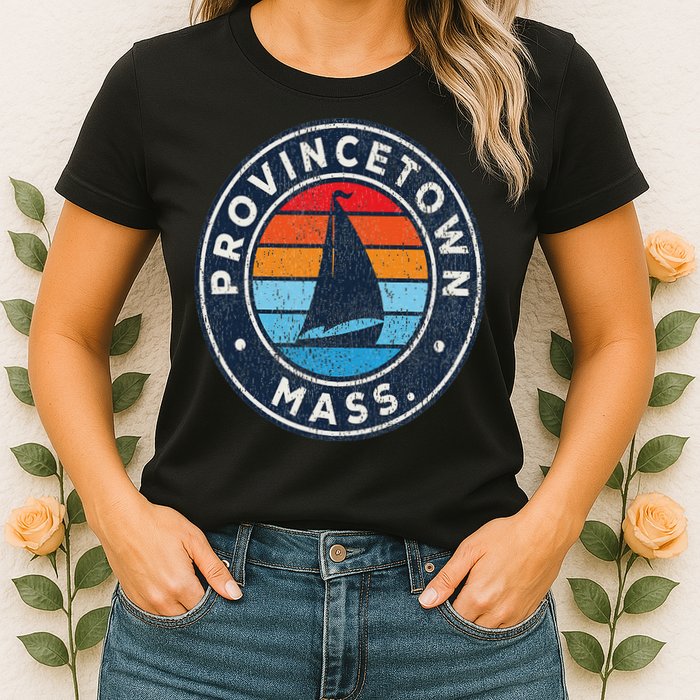 Provincetown Massachusetts Ma Vintage Sailboat Retro 70s Womens T-Shirt