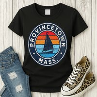 Provincetown Massachusetts Ma Vintage Sailboat Retro 70s Womens T-Shirt