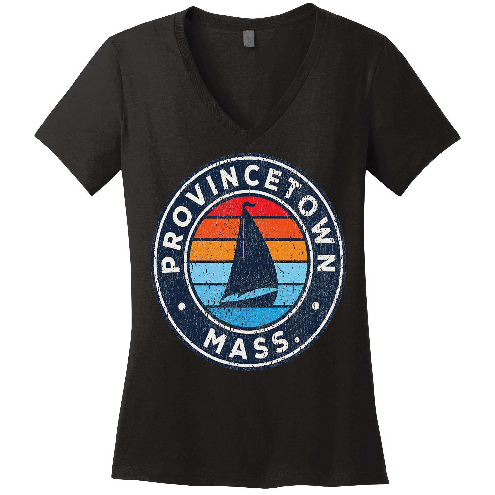 Provincetown Massachusetts Ma Vintage Sailboat Retro 70s Women's V-Neck T-Shirt