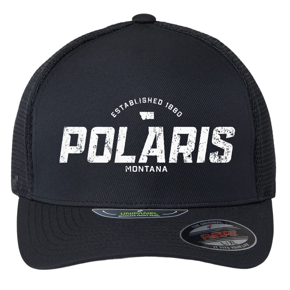 Polaris Montana Mt Vintage Athletic Sports Logo Flexfit Unipanel Trucker Cap