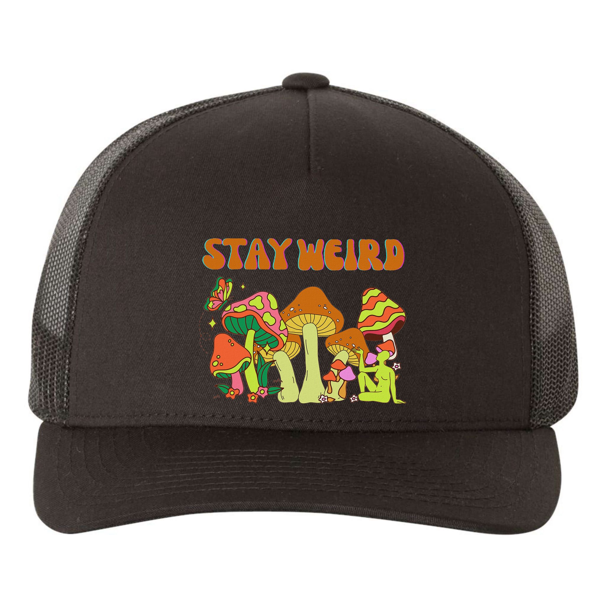 Psychedelic Magic Mushrooms Retro Vintage Stay Weird Yupoong Adult 5-Panel Trucker Hat