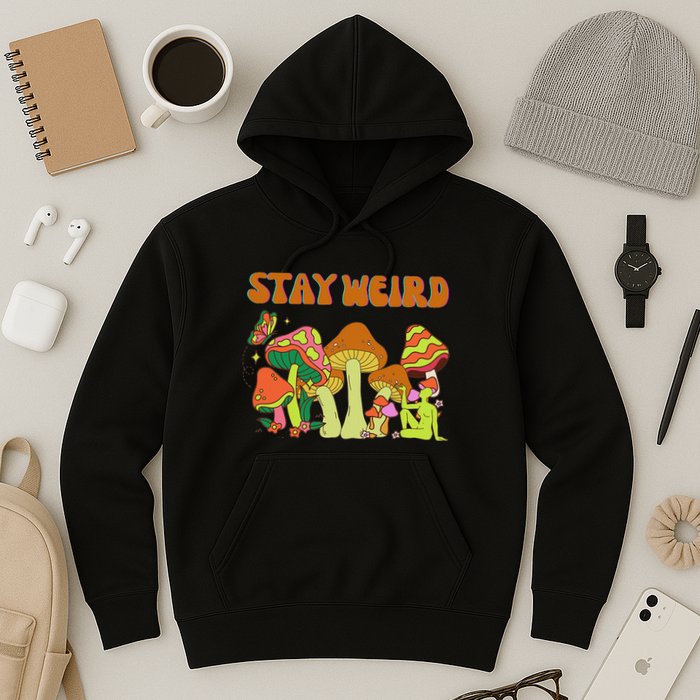 Psychedelic Magic Mushrooms Retro Vintage Stay Weird Hoodie