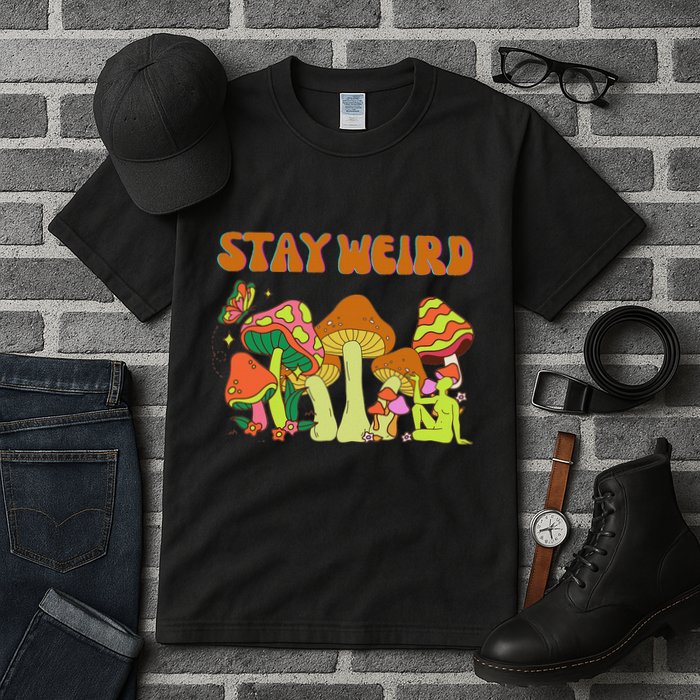 Psychedelic Magic Mushrooms Retro Vintage Stay Weird Tall T-Shirt