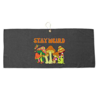 Psychedelic Magic Mushrooms Retro Vintage Stay Weird Large Microfiber Waffle Golf Towel