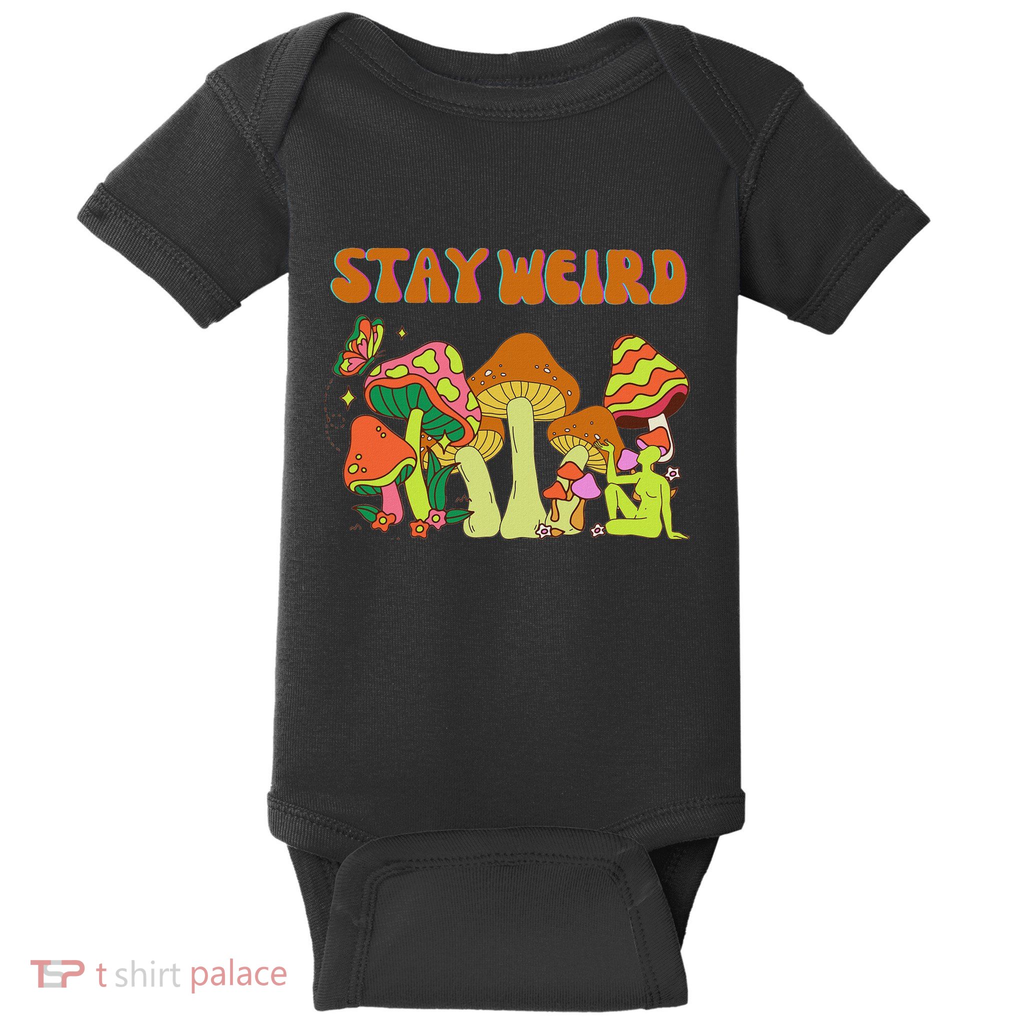 Psychedelic Magic Mushrooms Retro Vintage Stay Weird Baby Bodysuit