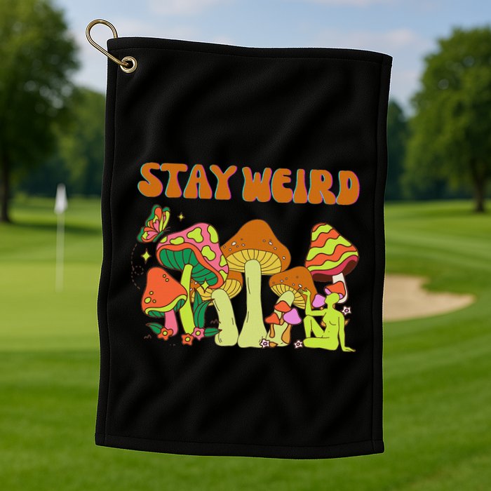 Psychedelic Magic Mushrooms Retro Vintage Stay Weird Golf Towel