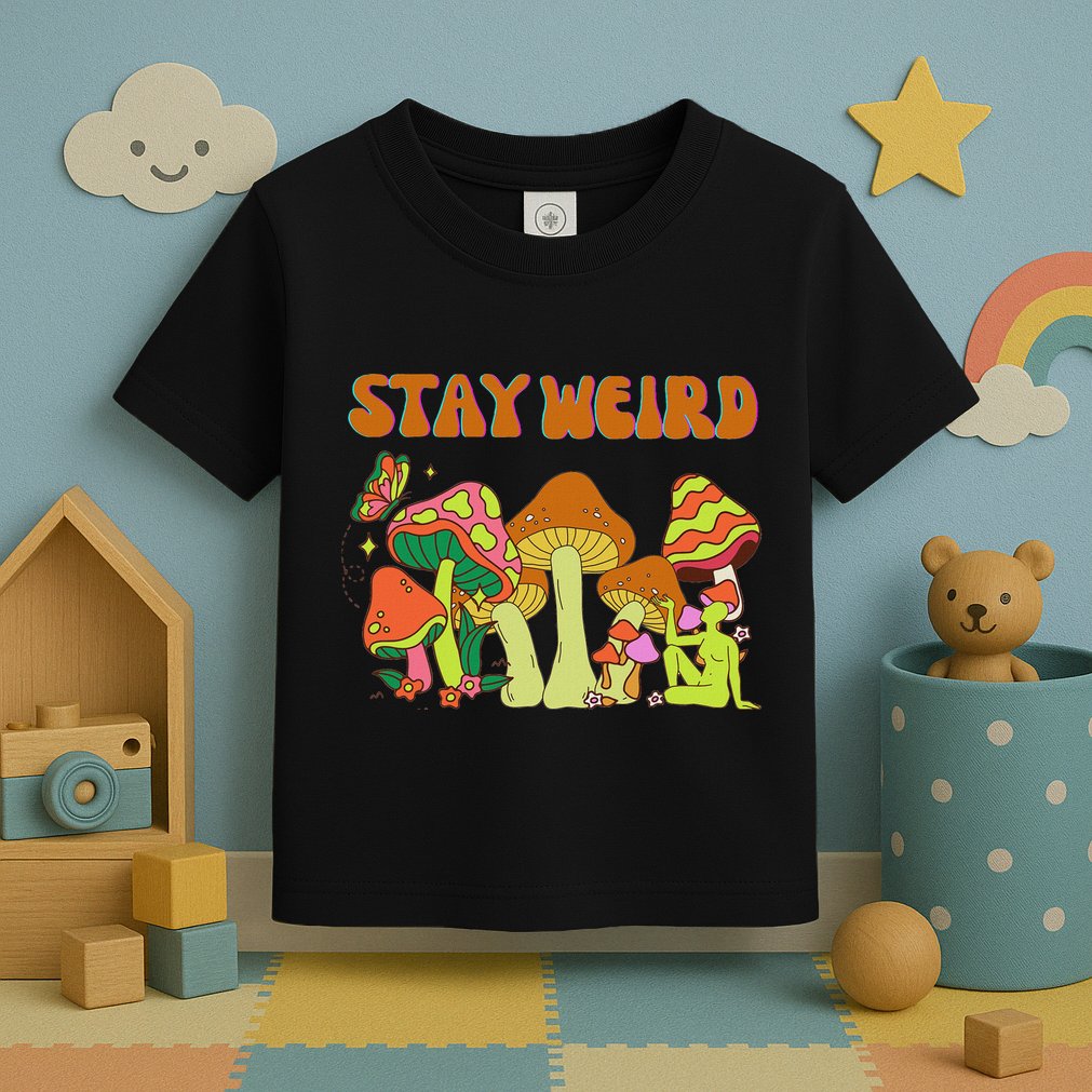 Psychedelic Magic Mushrooms Retro Vintage Stay Weird Toddler T-Shirt