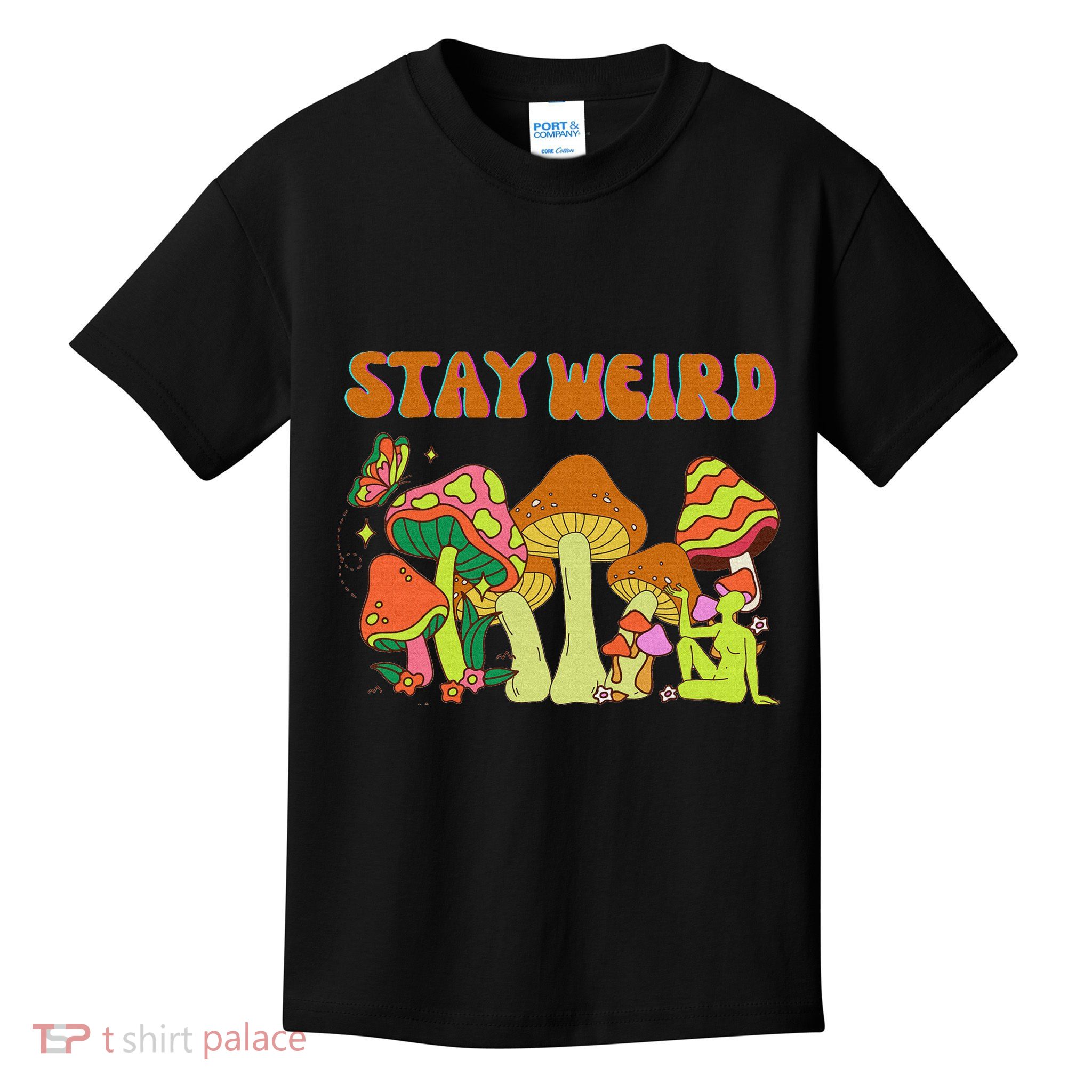 Psychedelic Magic Mushrooms Retro Vintage Stay Weird Kids T-Shirt
