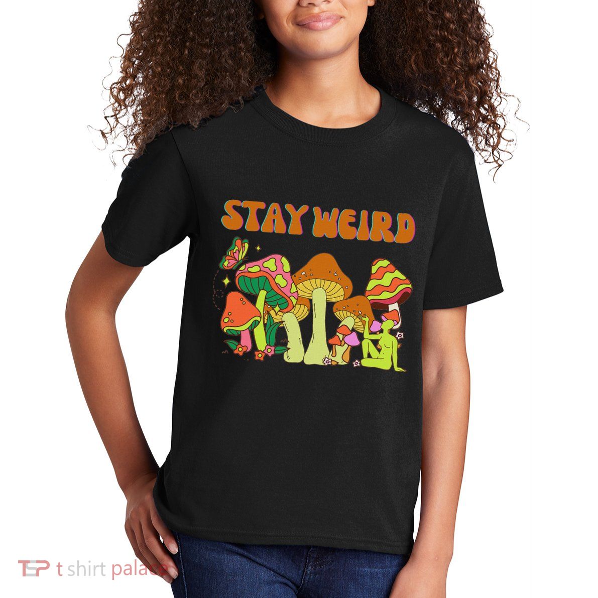 Psychedelic Magic Mushrooms Retro Vintage Stay Weird Kids T-Shirt
