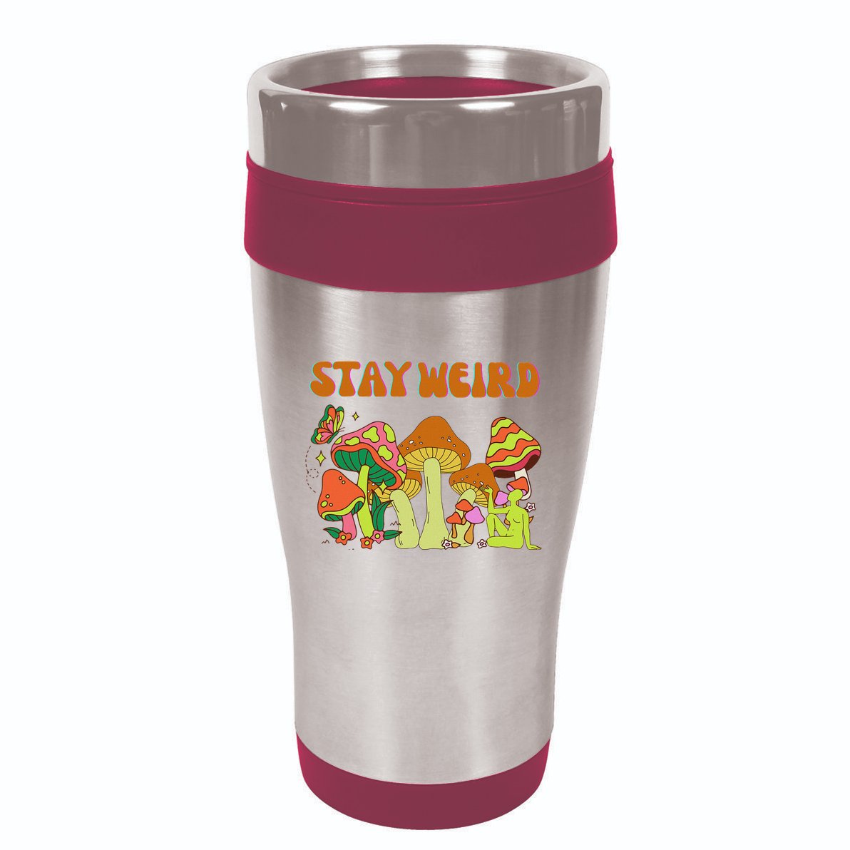 Psychedelic Magic Mushrooms Retro Vintage Stay Weird 16oz Travel Tumbler