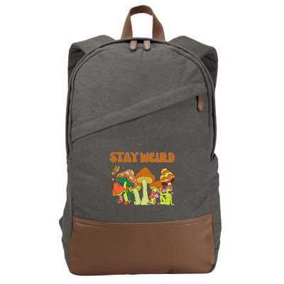 Psychedelic Magic Mushrooms Retro Vintage Stay Weird Cotton Canvas Backpack