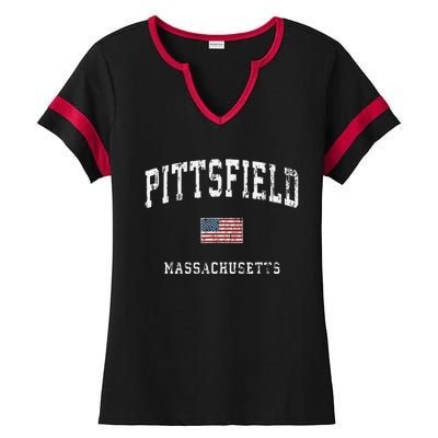 Pittsfield Massachusetts Ma Vintage American Flag Sports Ladies Halftime Notch Neck Tee