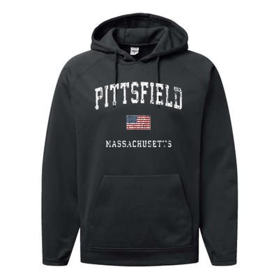 Pittsfield Massachusetts Ma Vintage American Flag Sports Performance Fleece Hoodie